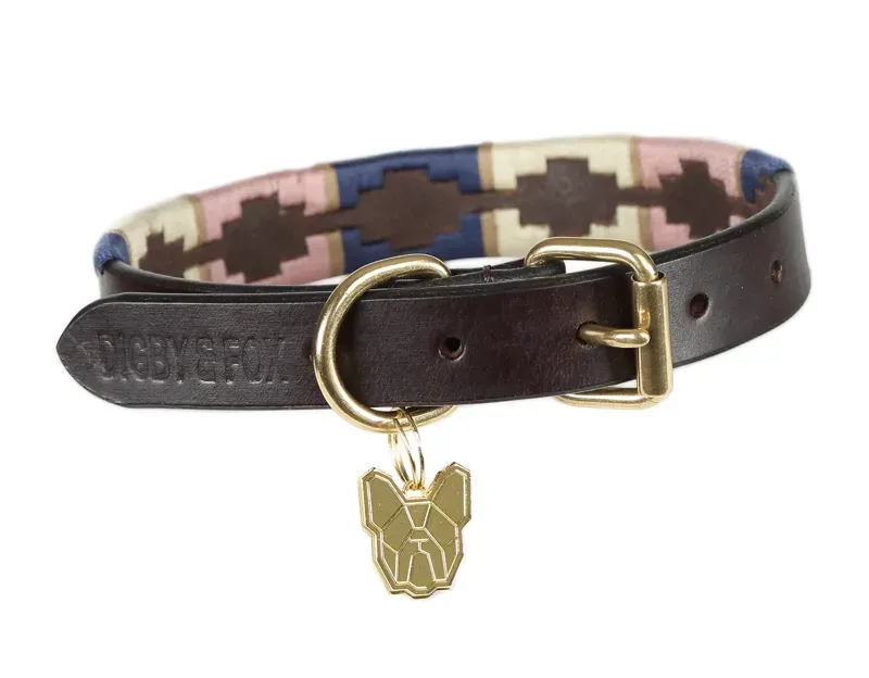 Digby and Fox Drover Polo Dog Collar NATURAL/PINK/NAVY XXXS