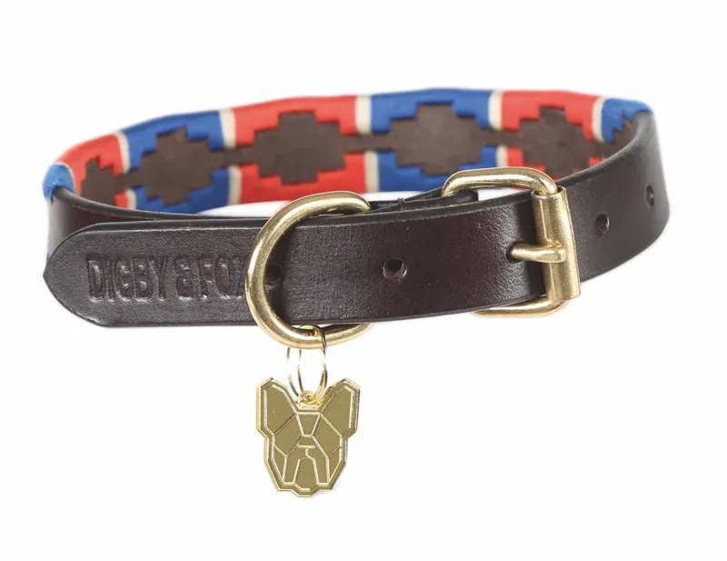 Digby and Fox Drover Polo  Dog Collar NAVY/RED XXXS