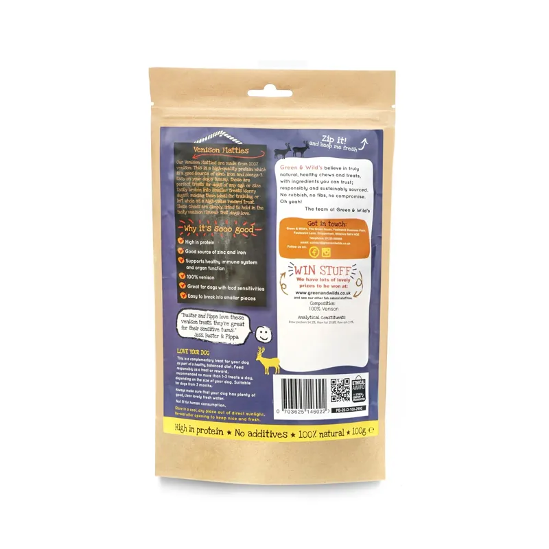 Green and Wilds Venison Flatties 100g-2