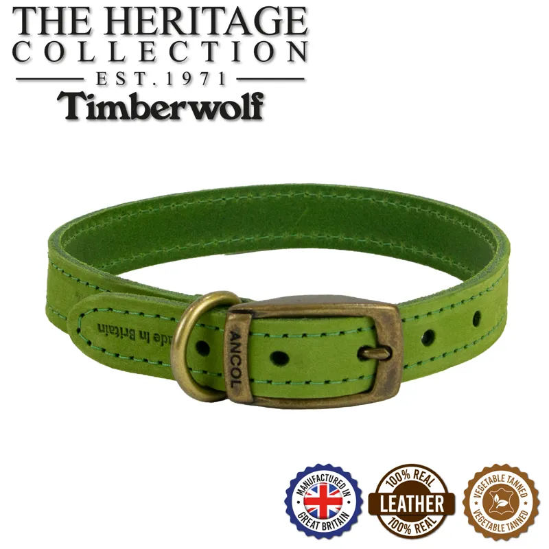 Ancol Timberwolf Leather Collar Green