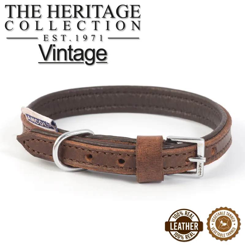 Ancol Vintage Leather Padded Collar Chestnut