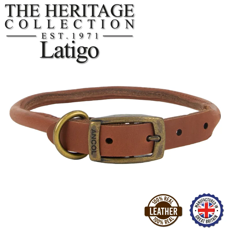 Ancol Vintage Rolled Leather Collar Chestnut