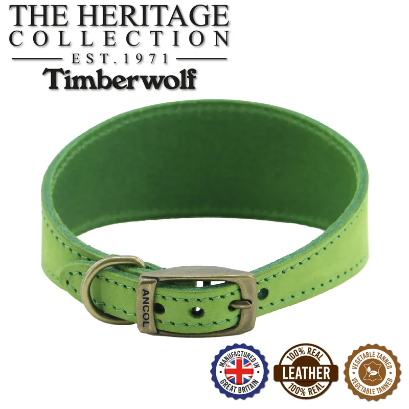 Ancol Timberwolf Leather Hound Collar Green