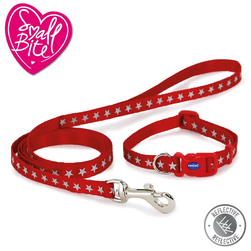 Ancol Small Bite Reflective Collar and Lead Set Red Star