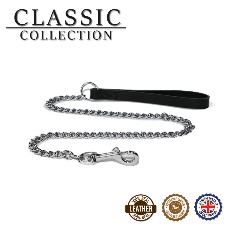  Ancol Leather Medium Chain Lead Black 80cm