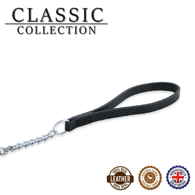  Ancol Leather Medium Chain Lead Black 80cm-1
