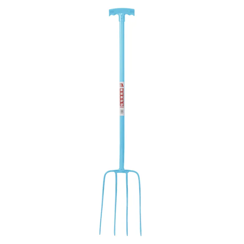 Red Gorilla 4 Prong Manure Fork T-Handle Sky Blue
