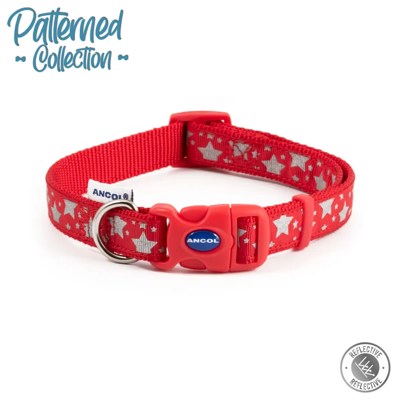 Ancol Reflective Adjustable Fashion Collar Red Stars