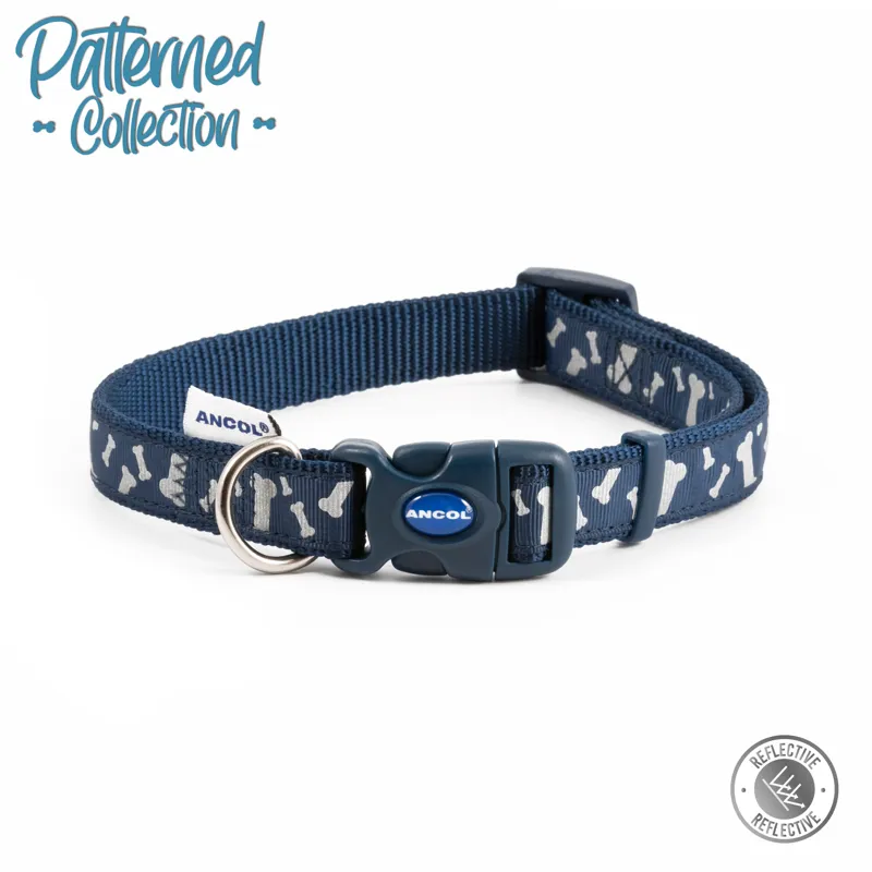 Ancol Reflective Adjustable Fashion Collar Blue Bones