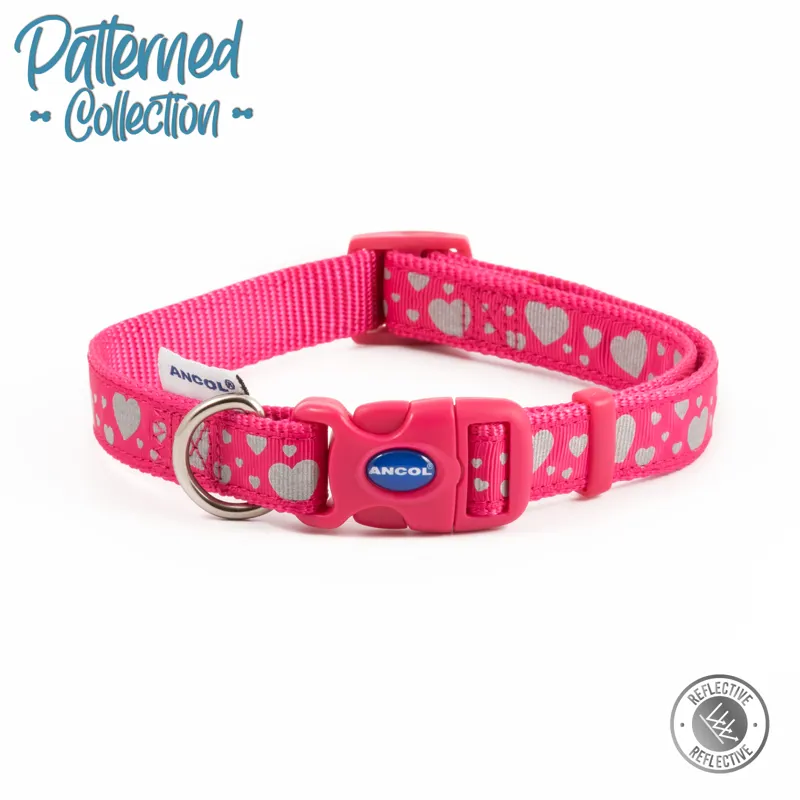 Ancol Reflective Adjustable Fashion Collar Pink Hearts