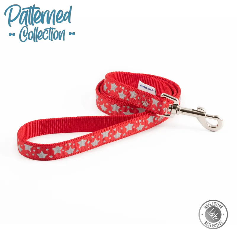 Ancol Reflective Snap Lead Red Stars 100x1.9cm