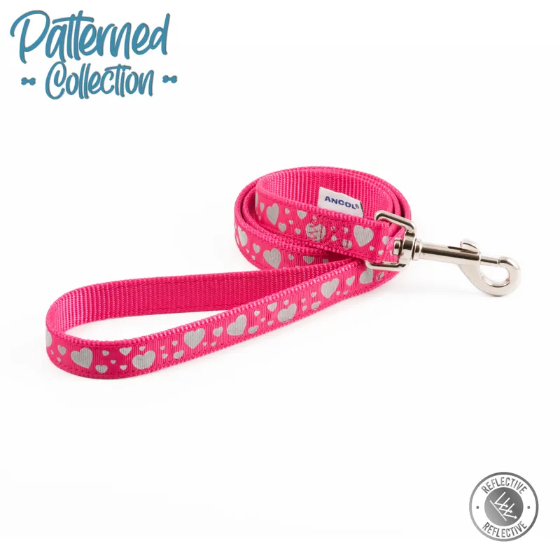 Ancol Reflective Snap Lead Pink Heart 100x1.9cm