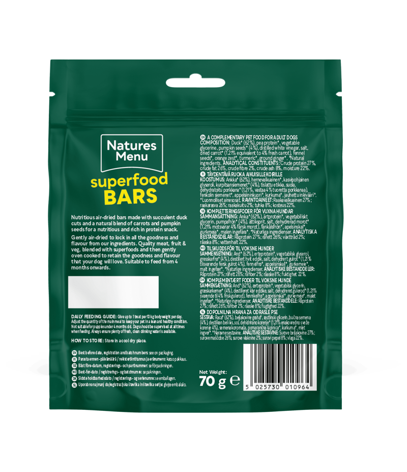Natures Menu Duck With Carrot And Pumpkin Seeds Superfood Bars 70g-1