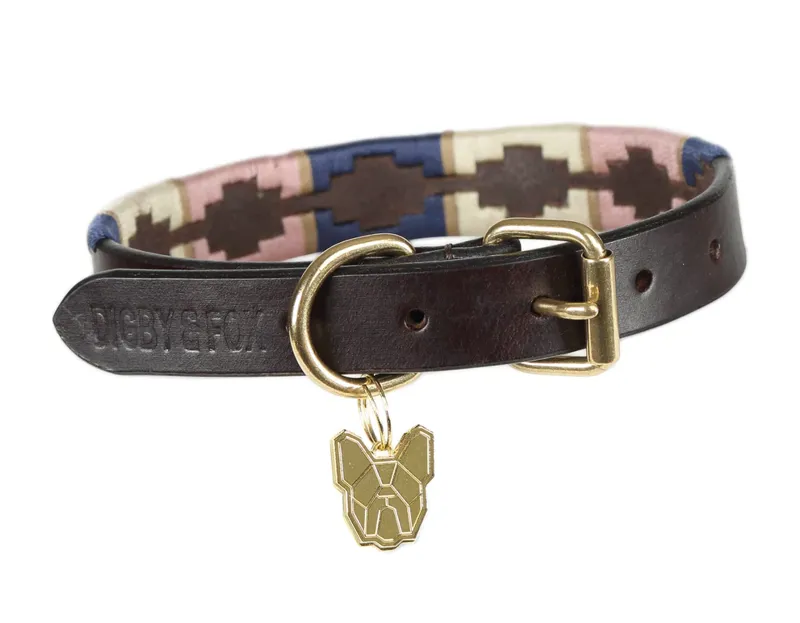 Digby and Fox Drover Polo Dog Collar in NATURAL/PINK/NAVY XS