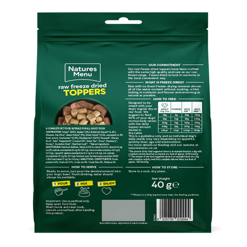 Natures Menu Freeze Dried Topper Turkey 40g-1