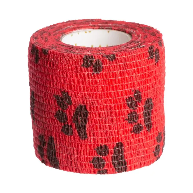 AniWrap Cohesive Bandage 5cm Paw Print Red
