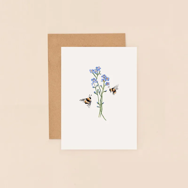Louise Mulgrew Bees and Forget-Me-Nots Blank Mini Card