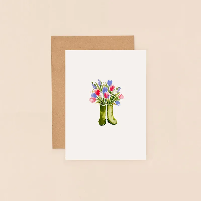 Louise Mulgrew Flowers in Wellies Mini Card