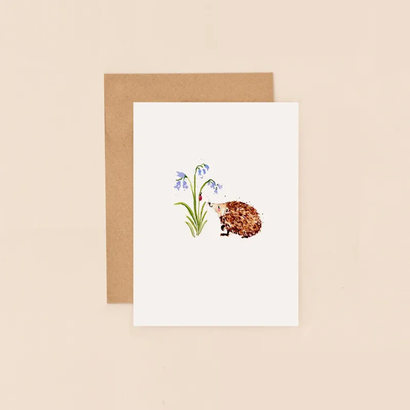 Louise Mulgrew Hedgehog and Bluebells Mini Card