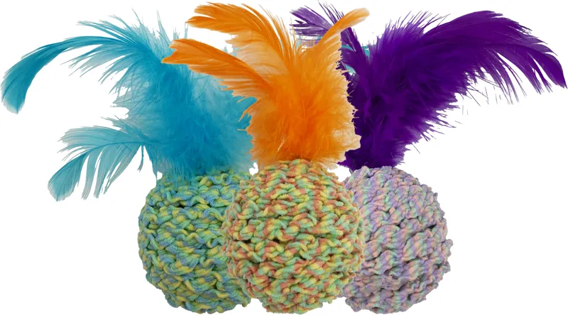 Hem and Boo Ball and Feathers Rattle Cat Toy Mixed