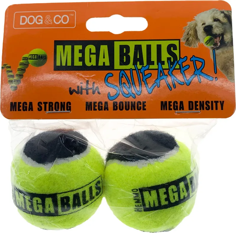 Dog and Co Mega Balls with Squeaker 2pk 1.8in
