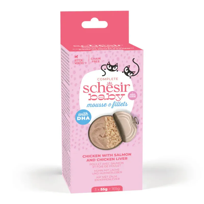 Schesir Baby Cat Mousse and Fillets Chicken with Salmon and Chicken Liver 3x55g