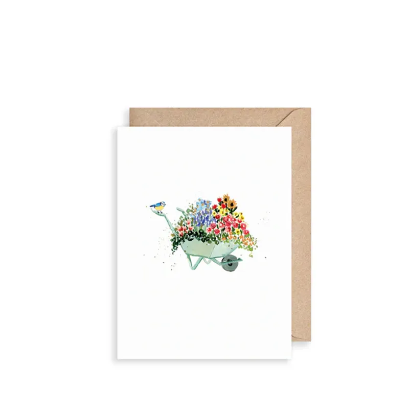 Louise Mulgrew Wheelbarrow of Flowers Mini Card