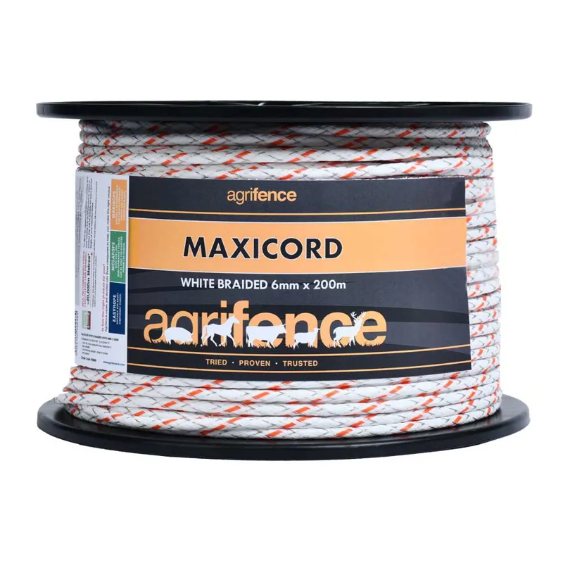 Maxicord White Electric Fence Braided Rope 6mm x 200m