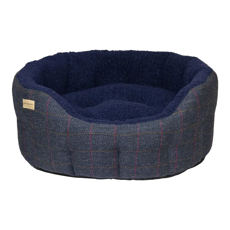 Earthbound Classic Round Traditional Tweed Bed Navy-1