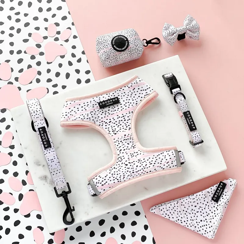 Cocopup Adjustable Neck Harness in Pink Dalmatian