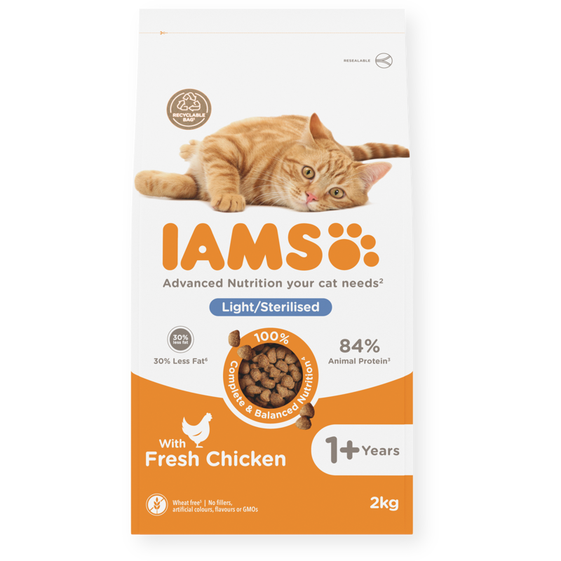 Iams Vitality Adult Cat Light In Fat/Sterilised Chicken 2kg-1