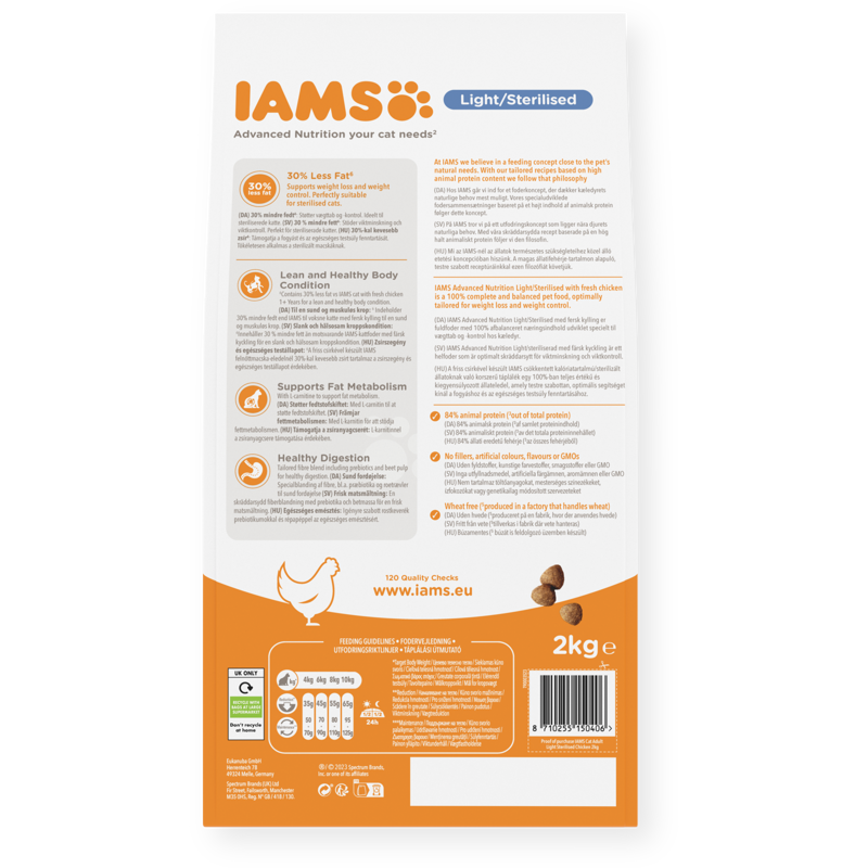 Iams Vitality Adult Cat Light In Fat/Sterilised Chicken 2kg-2