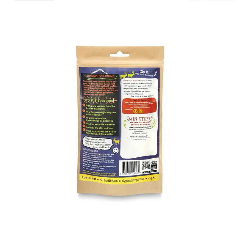 Green and Wilds Venison Sticks 75g-2