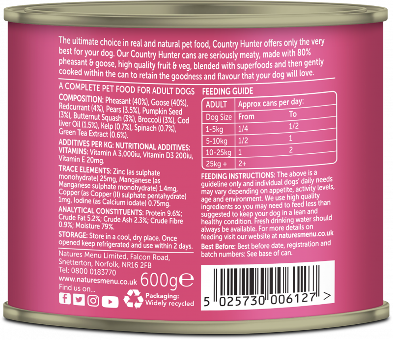 Natures Menu Country Hunter Pheasant and Goose with Superfoods 600g-1