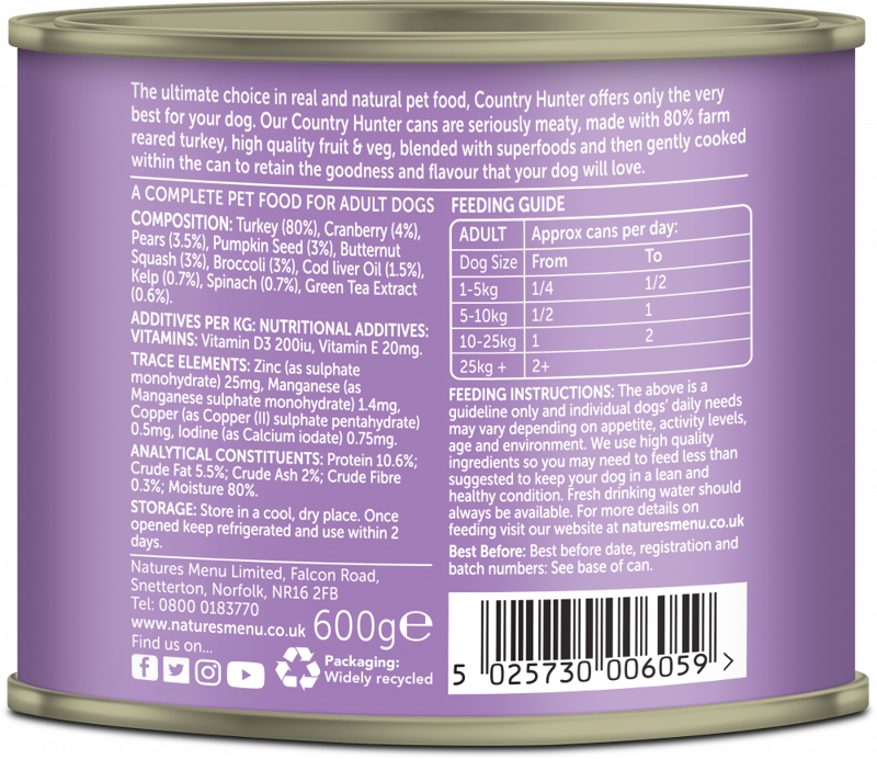 Natures Menu Country Hunter Farm Reared Turkey with Superfoods 600g-1