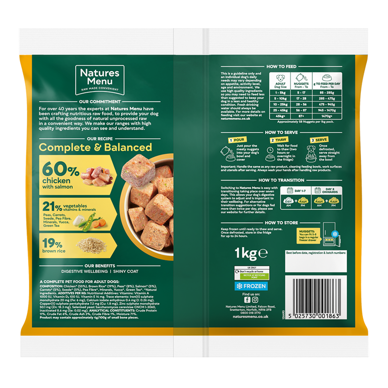 Natures Menu 60% Chicken with Salmon Nuggets 1kg-1