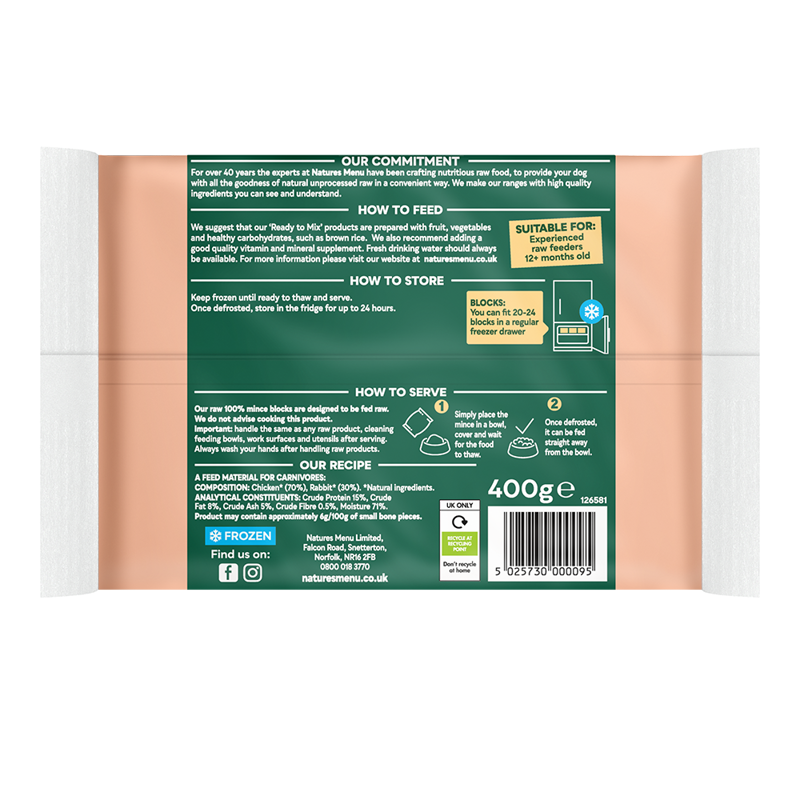 Natures Menu Just Chicken and Rabbit Mince 400g-1